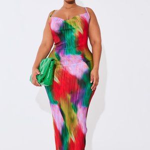 PLT PLUS MULTI PRINTED PLISSE COWL NECK MAXI DRESS WOMEN'S 12